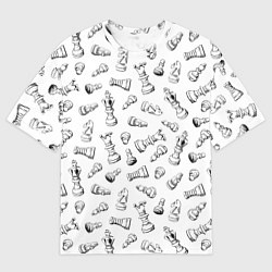 Футболка оверсайз мужская Много шахматных фигур на белом паттерны, цвет: 3D-принт