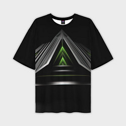 Мужская футболка оверсайз Black green abstract nvidia style