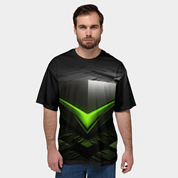 Футболка оверсайз мужская Зеленая яркая плашка на черном абстракция, цвет: 3D-принт — фото 2