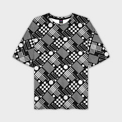 Мужская футболка оверсайз Черно белый узор из геометрических фигур