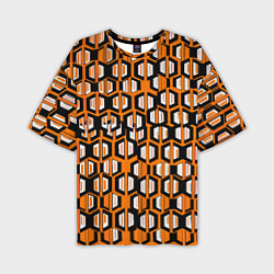 Футболка оверсайз мужская Техно узор из шестиугольников оранжевый, цвет: 3D-принт
