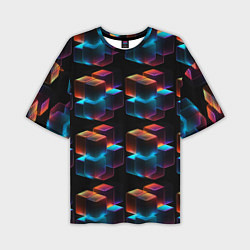 Мужская футболка оверсайз Разноцветные неоновые кубы