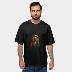 Футболка оверсайз мужская Лев хиппи с дредами на черном фоне, цвет: 3D-принт — фото 2