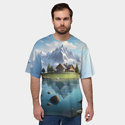 Футболка оверсайз мужская Чудесный день на берегу озера в горах, цвет: 3D-принт — фото 2
