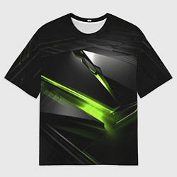 Мужская футболка оверсайз Зеленая абстрактная конструкция в стиле nvidia
