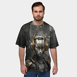 Футболка оверсайз мужская Девушка-киборг из стали, цвет: 3D-принт — фото 2