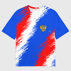 Мужская футболка оверсайз Триколор штрихи с гербор РФ