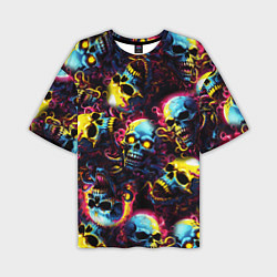 Мужская футболка оверсайз Разноцветные черепушки с щупальцами