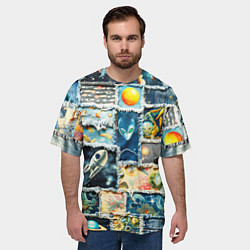 Футболка оверсайз мужская Космические обитатели - пэчворк, цвет: 3D-принт — фото 2
