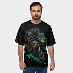 Футболка оверсайз мужская Темный мотоцикл на черном фоне, цвет: 3D-принт — фото 2