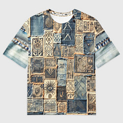 Мужская футболка оверсайз Татуировки племени майя пэчворк