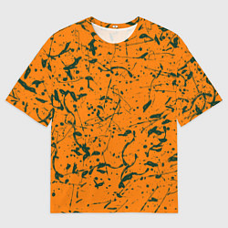 Мужская футболка оверсайз Оранжевый с брызгами зеленой краски