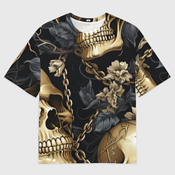 Мужская футболка оверсайз Золотые черепа с цепями