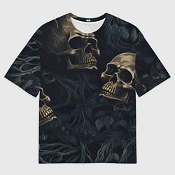Футболка оверсайз мужская Черепа в листьях, цвет: 3D-принт