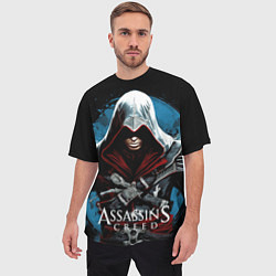 Футболка оверсайз мужская Assassins creed темный синий фон, цвет: 3D-принт — фото 2