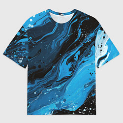 Футболка оверсайз мужская Черно-синяя абстракция геометрическая, цвет: 3D-принт