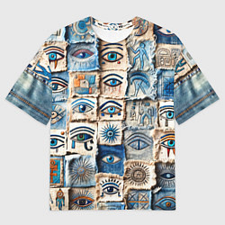 Мужская футболка оверсайз Глаза на пэчворк дениме