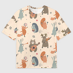 Мужская футболка оверсайз Животные с инструментами