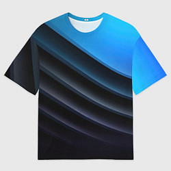 Мужская футболка оверсайз Геометрическая синяя абстракция на черном фоне мин