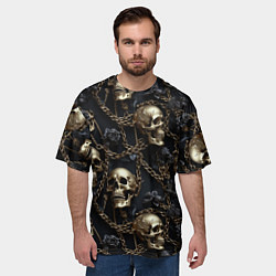 Футболка оверсайз мужская Прикованные золотой цепью черепа, цвет: 3D-принт — фото 2