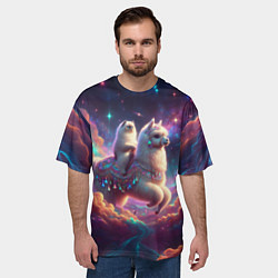 Футболка оверсайз мужская Космос и кот едет верхом на альпаке, цвет: 3D-принт — фото 2