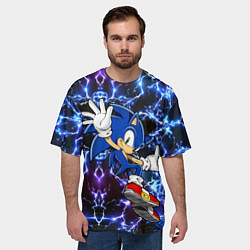 Футболка оверсайз мужская Sonic blue x, цвет: 3D-принт — фото 2