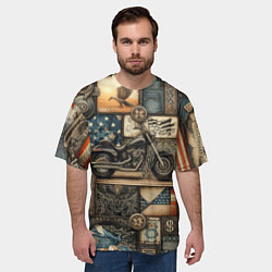 Футболка оверсайз мужская Patchwork with a motorcycle - ai art, цвет: 3D-принт — фото 2
