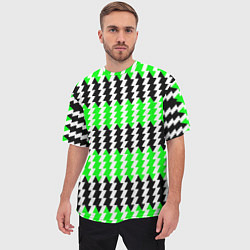 Футболка оверсайз мужская Вертикальные чёрно-зелёные полосы, цвет: 3D-принт — фото 2