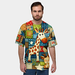 Футболка оверсайз мужская Жираф и компания - пэчворк нейросеть, цвет: 3D-принт — фото 2