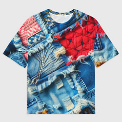 Футболка оверсайз мужская Авангардный джинсовый пэчворк - нейросеть, цвет: 3D-принт