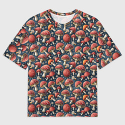 Мужская футболка оверсайз Гриб красный мухомор паттерн
