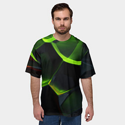 Футболка оверсайз мужская Green neon abstract geometry, цвет: 3D-принт — фото 2