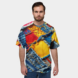 Футболка оверсайз мужская Colorful denim patchwork - ai art, цвет: 3D-принт — фото 2