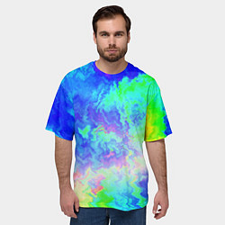 Футболка оверсайз мужская Сине-зелёная кислота тай-дай, цвет: 3D-принт — фото 2