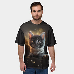 Футболка оверсайз мужская Котенок в свитере - нейросеть, цвет: 3D-принт — фото 2