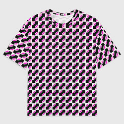 Мужская футболка оверсайз Чёрно-розовые ячейки