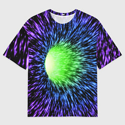 Мужская футболка оверсайз Червоточина - градиентные лучи со свечением