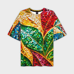 Мужская футболка оверсайз Яркая мозаика с разноцветным абстрактным узором и