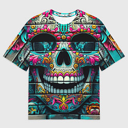 Футболка оверсайз мужская Cool skull - graffiti ai art, цвет: 3D-принт