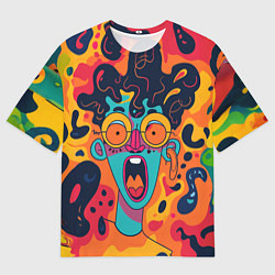 Футболка оверсайз мужская Красочная абстракция с синим кричащим лицом, цвет: 3D-принт