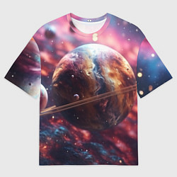Мужская футболка оверсайз Объемный космос и планеты
