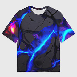 Мужская футболка оверсайз Темный синий неон из разлома плит