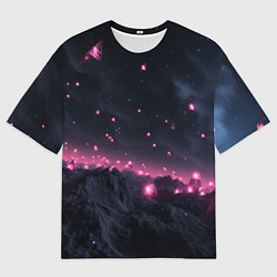 Мужская футболка оверсайз Яркие пирамидки в космосе