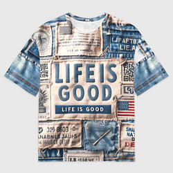 Мужская футболка оверсайз Жизнь прекрасна- пэчворк