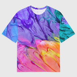 Мужская футболка оверсайз Красочные разводы гуашью