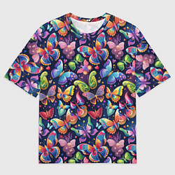 Футболка оверсайз мужская Бабочки в паттерне разноцветный яркий фон, цвет: 3D-принт