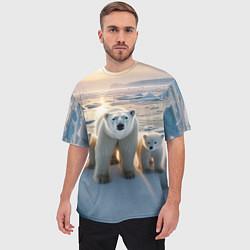 Футболка оверсайз мужская Polar bear with her cubs - ai art, цвет: 3D-принт — фото 2
