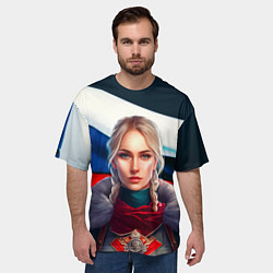 Футболка оверсайз мужская Блондинка с косами - флаг России, цвет: 3D-принт — фото 2