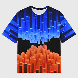 Футболка оверсайз мужская Стягивающиеся в центре синие и оранжевые блоки, цвет: 3D-принт