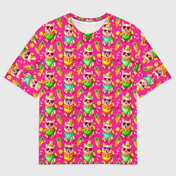 Мужская футболка оверсайз Щенята и летний вайб паттерн